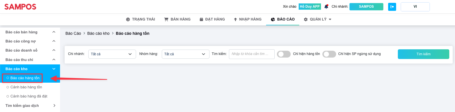 Hướng dẫn Xem báo cáo Kho - Phần mềm quản lý bán hàng S3