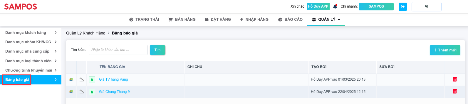 Hướng dẫn áp dụng bảng báo giá - Phần mềm quản lý bán hàng online S3