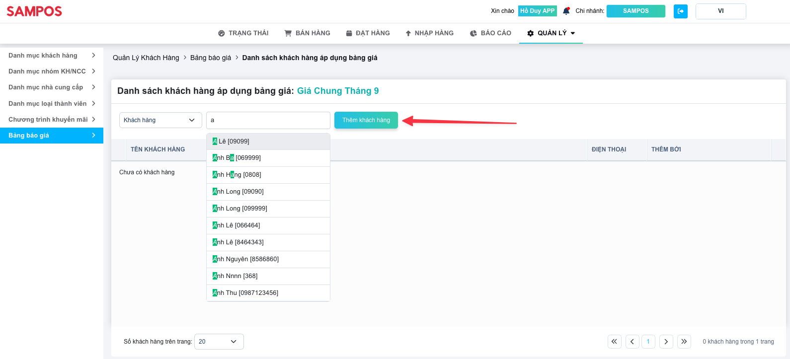 Hướng dẫn áp dụng bảng báo giá - Phần mềm quản lý bán hàng online S3